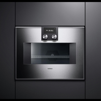 Gaggenau bm450110, 400 series, built-in compact oven with microwave function, 60 x 45 cm, door hinge: right, stainless steel behind glass