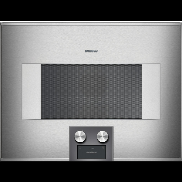 Gaggenau bm454110, 400 series, built-in compact oven with microwave function, 60 x 45 cm, door hinge: right, stainless steel behind glass